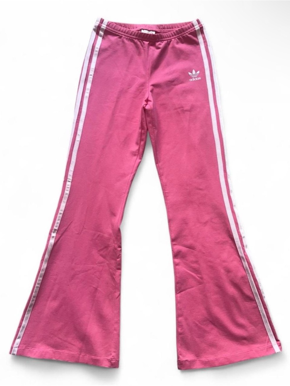 Adidas Kids Pink Flare Track Leggings with White Stripes | 9-10Y